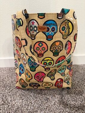 Consuela Multicolor Sugar Skull Tote in Beige